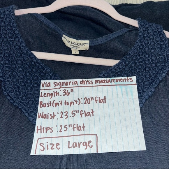 100% Linen Via Signoria Dress with Crochet Trim | Made in Italy | Size L | Vacay - Picture 12 of 12